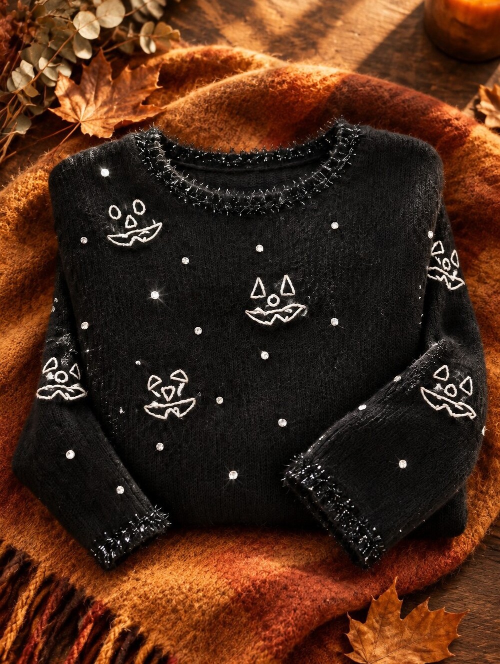 VTG Marisa Christina Halloween Jack O Lantern Cardigan Sweater Black M Mint